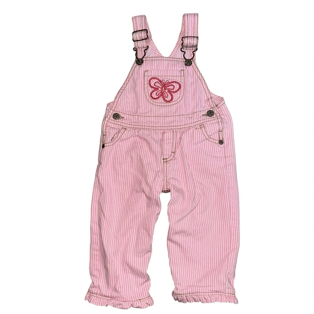 OshKosh B’gosh Pink Stripe Butterfly Overalls - 12 months